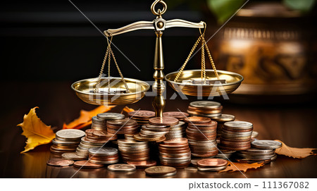 AI-generated content. Background concept, Stacks of gold coins symbolize saving money and protecting assets. 111367082