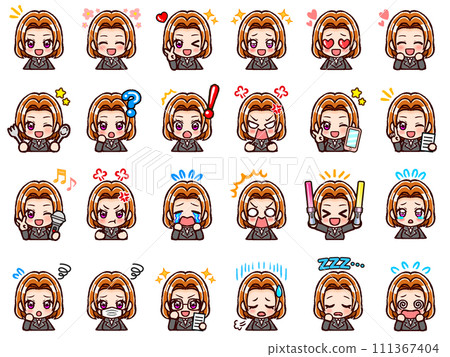 Cute OL female chibi character illustration material set 3 wearing a black suit 111367404