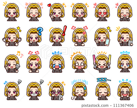 Cute OL female chibi character illustration material set 4 wearing a black suit Cute OL female chibi character illustration material set 4 wearing a black suit 111367406