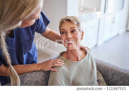Senior woman nursing home for healthcare, support and therapy in retirement. Elderly, smile and happy patient with medical help, hope and kindness from nurse, caregiver and therapist for disability Senior woman nursing home for healthcare, support and therapy in retirement. Elderly, smile and happy patient with medical help, hope and kindness from nurse, caregiver and therapist for disability 111367531
