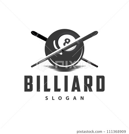 Billiard Logo Minimalist Design Ball and Stick Symbol Illustration Template 111368909