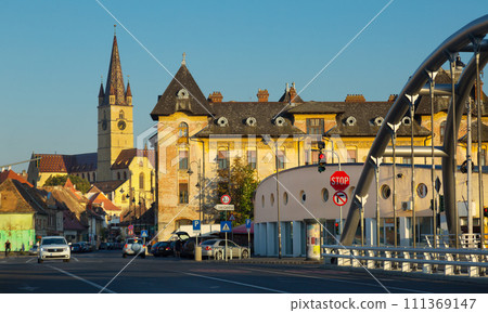 Sibiu streets with Cathedral 111369147