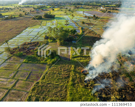 Climate change, Agriculture burning release carbon dioxide (CO2) emissions and other greenhouse gases (GHG) that contribute to climate change. 111369453