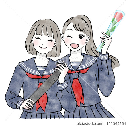 Two smiling high school girls graduating 111369564