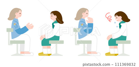Illustration material of a female student consulting with a school counselor Illustration material of a female student consulting with a school counselor 111369832