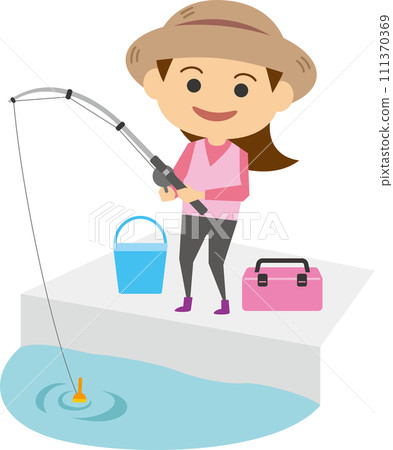 Image illustration of a woman fishing Image illustration of a woman fishing 111370369