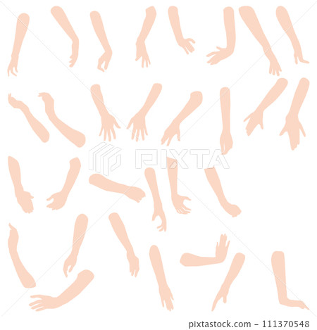 Hand model illustration collection 06. A set of illustrations of women in various poses from fingertips to elbows. 111370548