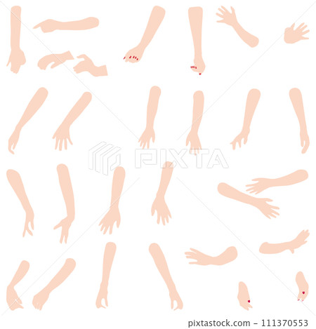Hand model illustration collection 03. A set of illustrations of women in various poses from fingertips to elbows. Hand model illustration collection 03. A set of illustrations of women in various poses from fingertips to elbows. 111370553