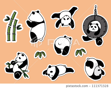 Sticker style hand drawn panda illustration set 111371328