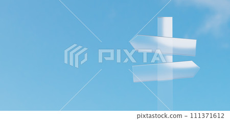 Transparent glass signboard and blue sky. 3D (horizontal) 111371612