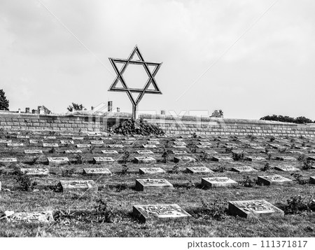 Cemetery near Small Fortress in Terezin, Czech Republic, black and white image Cemetery near Small Fortress in Terezin, Czech Republic, black and white image 111371817