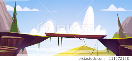 Cliff edges over chasm and wooden log as bridge Cliff edges over chasm and wooden log as bridge 111372158