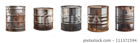 Old metal barrel vector set isolated on white background 111372594
