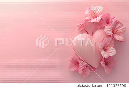 paper cut of sakura on pink background 111372598
