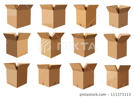 Opened cardboard box vector set isolated on white background Opened cardboard box vector set isolated on white background 111373113