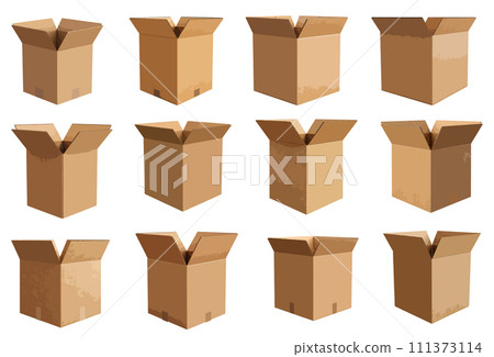 Opened cardboard box vector set isolated on white background Opened cardboard box vector set isolated on white background 111373114