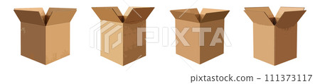 Opened cardboard box vector set isolated on white background 111373117