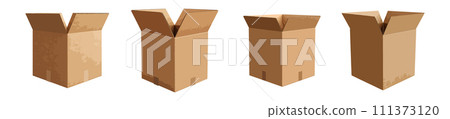 Opened cardboard box vector set isolated on white background 111373120