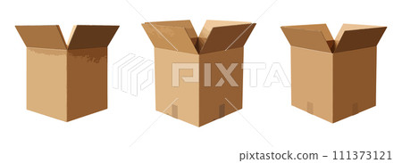 Opened cardboard box vector set isolated on white background Opened cardboard box vector set isolated on white background 111373121