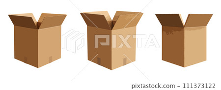 Opened cardboard box vector set isolated on white background Opened cardboard box vector set isolated on white background 111373122