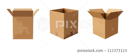 Opened cardboard box vector set isolated on white background 111373123