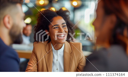 A multigenerational team having a conversation at work. Image of information exchange at a business exchange meeting. 111374164