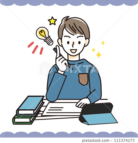 A male student was able to solve the problem he was studying with a flash of inspiration. A male student was able to solve the problem he was studying with a flash of inspiration. 111374273