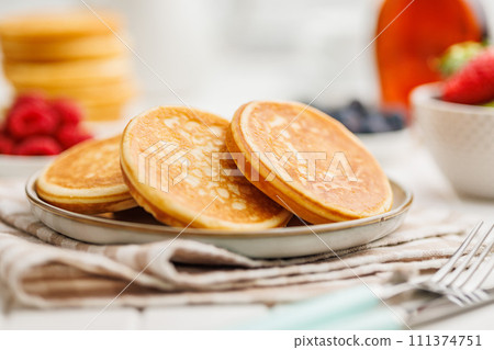 Homemade classic american pancakes on plate. 111374751
