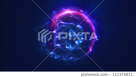 Blue purple energy sphere digital hi-tech ball futuristic magic plasma circle glowing bright force field abstract background 111374811