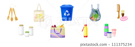 Zero Waste Ecological Object for Safe Environment Vector Set Zero Waste Ecological Object for Safe Environment Vector Set 111375234
