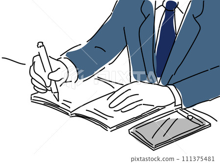 商人在筆記本上記筆記的手 111375481
