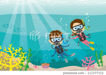 Image illustration of men and women doing scuba diving 111377152