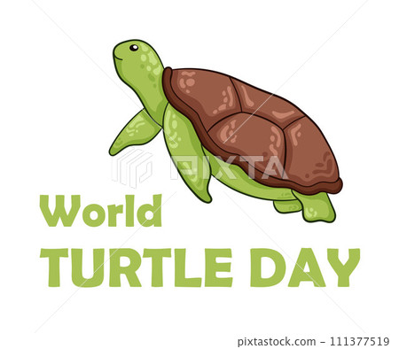 World turtle day 23 May in simple cartoon, flat style. Design banner for social media, card, post. Vector illustration isolated on a white background. 111377519