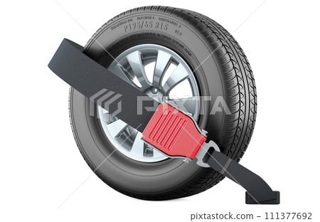 Car wheel with safety belt, 3D rendering 111377692