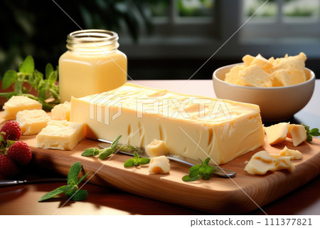 Butter on a wooden board 111377821