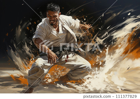 Male fighter trains capoeira Male fighter trains capoeira 111377829
