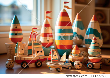 Wooden toys in a marine theme in the children's room 111377889