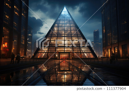 Glass pyramid structure. The original public transport station in the megalopolis of the future 111377904