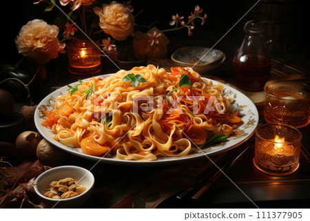 Pasta with sauce on the table 111377905