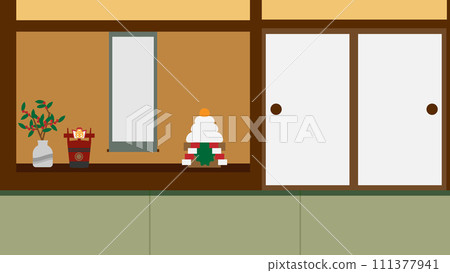 Background material for the alcove with New Year decorations 111377941