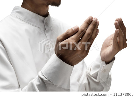 Muslim man raised her hands and prayed to Allah Muslim man raised her hands and prayed to Allah 111378003