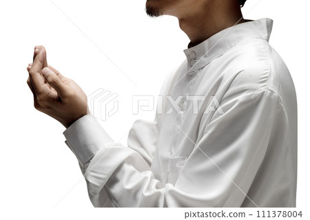 Muslim man raised her hands and prayed to Allah Muslim man raised her hands and prayed to Allah 111378004