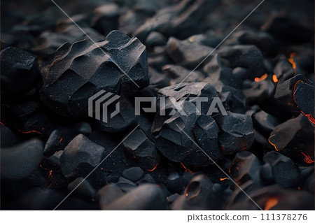Black volcanic stones and lava close-up. Abstract background. Generative AI Black volcanic stones and lava close-up. Abstract background. Generative AI 111378276