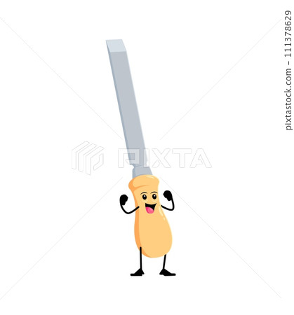 Cartoon funny bit or chisel diy, building and repair tool character. Isolated vector instrument with googly eyes and mischievous grin, ready for creative mischief, with its sharp wit and playful charm 111378629