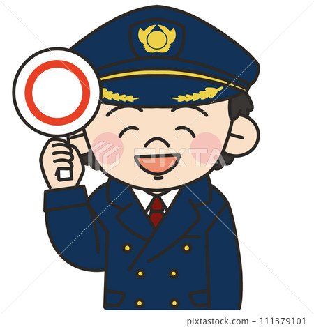 Illustration of a male pilot raising a circle tag Illustration of a male pilot raising a circle tag 111379101
