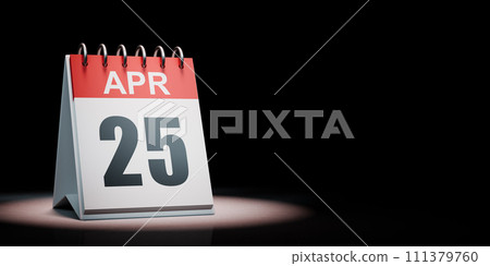 April 25 Calendar Spotlighted on Black Background 111379760