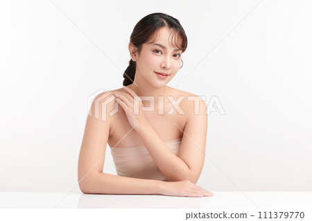 Beautiful young asian woman with clean fresh skin on white background, Face care, Facial treatment, Cosmetology, beauty and spa, Asian women portrait. 111379770