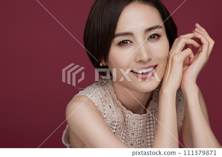 Color background makeup image of a young woman 111379871