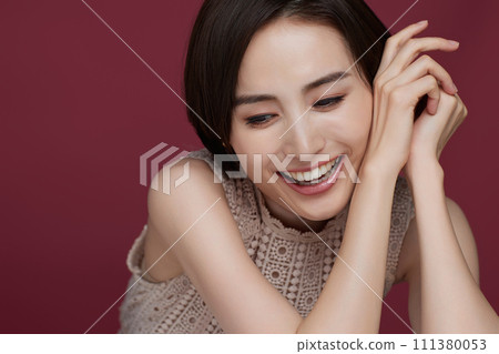 Color background makeup image of a young woman 111380053
