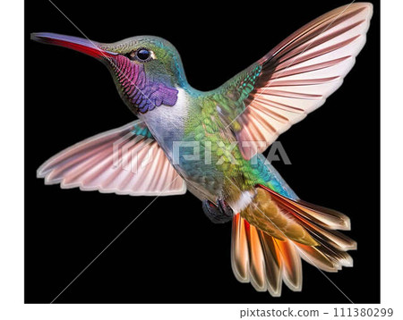 AI-generated content. A Colorful hummingbird flying AI-generated content. A Colorful hummingbird flying 111380299